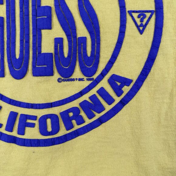 Vintage 1993 Guess Shirt Men’s Medium Yellow Los Angeles California Short Sleeve - Picture 6 of 16